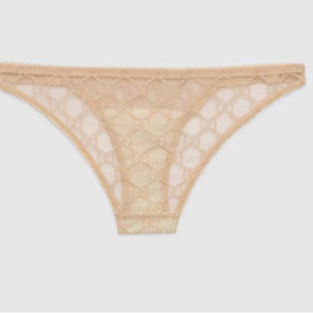 Beige Lace Patterned Bikini Bottom